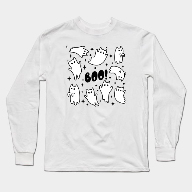 Boo Halloween Cat Ghosts Long Sleeve T-Shirt by uncommontee
